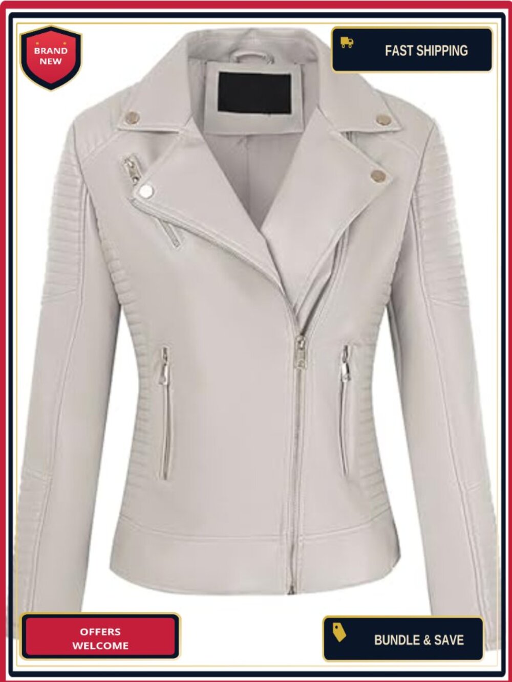 Women's Faux Leather Motorcycle Cropped Coat Lapel Collar Jacket